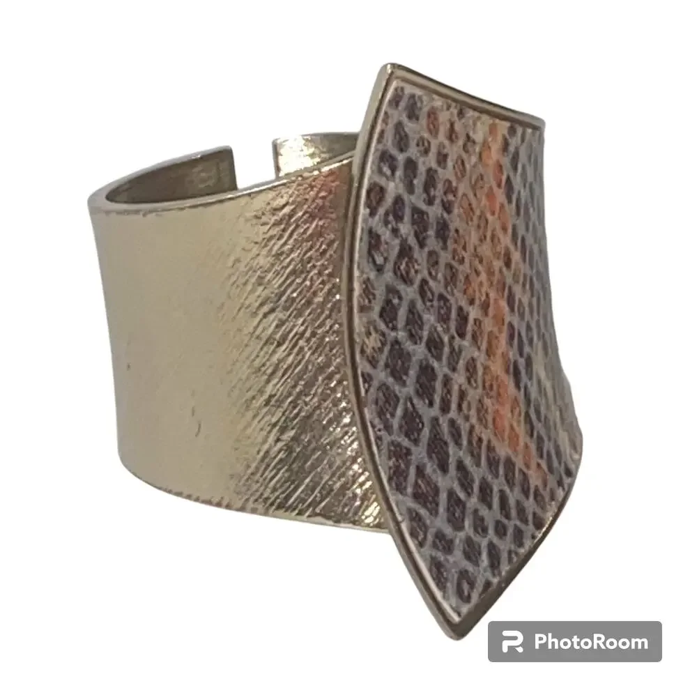 Designer Style Costume Bracelet Hinged Metal Cuff Snake Detail Chunky Unique